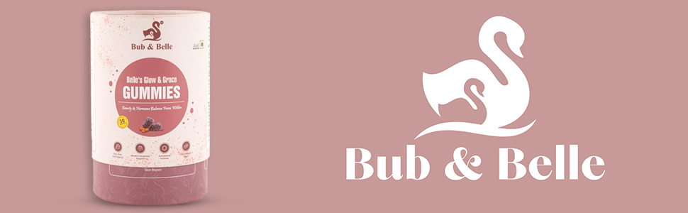 bub & belle Belle's Glow & Grace Gummies | Beauty Wellness Support Gummies | with Biotin Vitamin C E Zinc Selenium Folic Acid Inositol | for Skin Hair Nails Care | 200GM