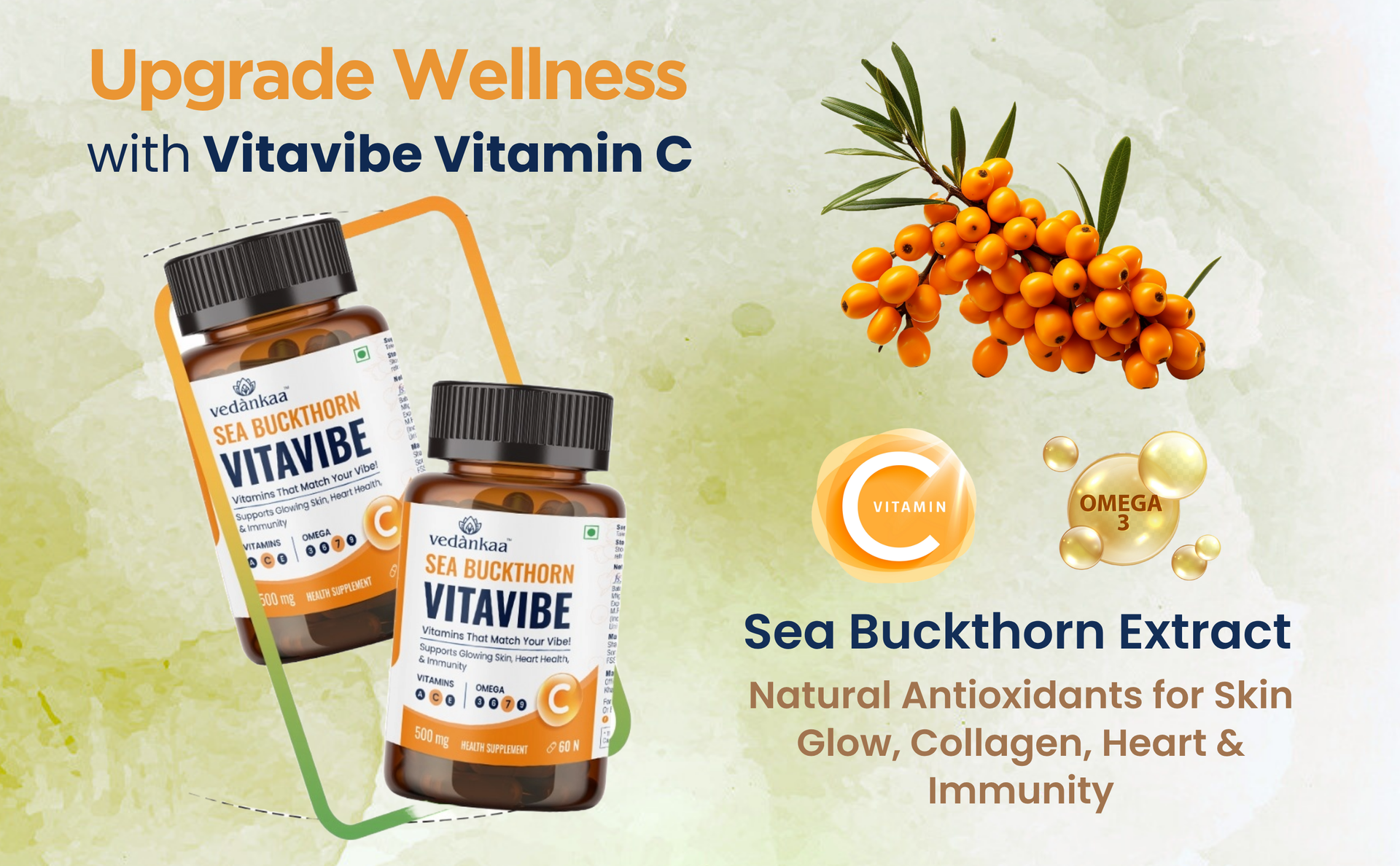 Vedankaa Vitavibe Sea Buckthorn Capsules for Skin Glow & Immunity | 60 Caps