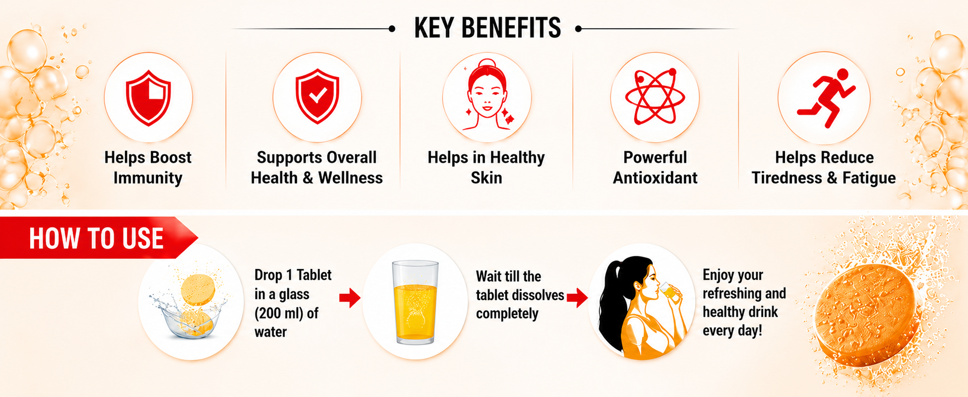 Vitacee-500 | Vitamin C Tablets | Helps to boost & Strengthens Collagen for Healthy Skin, Hair & Nails- Orange Flavour - 20 Tablets