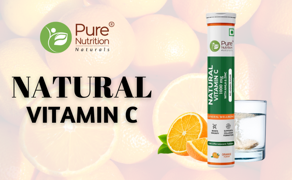 Pure Nutrition Vitamin C + Zinc, 20 Effervescent Tablets (20 x 1) Orange Flavour | 1000mg Amla Extract | Supports Acne Free Skin for Women & Men | Rich in Antioxidants | Boosts Energy & Immunity