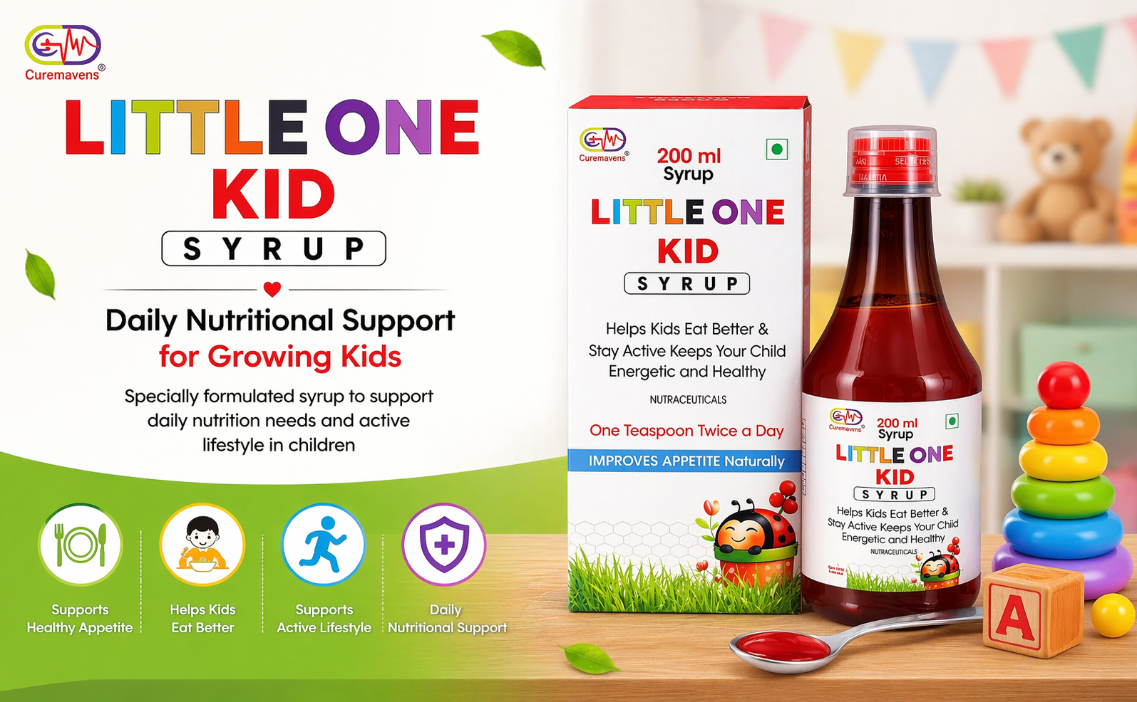 Little One Kid Syrup, Nutritional Supplement for Children, 200 ml, Improves Appetite Naturally with L-Lysine and B-Complex Vitamins, Orange Flavour