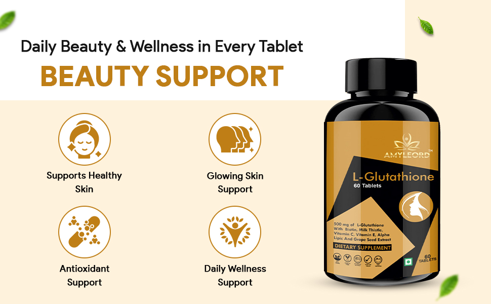 L - Glutathione Tablets 1000mg with Vitamin C & E, Milk Thistle, Biotin, Grape Seed Extract for Help to Skin Glow and Hydration (Combo) (Black Goden Flavour) (120 Count) MRP 2398 Rs.