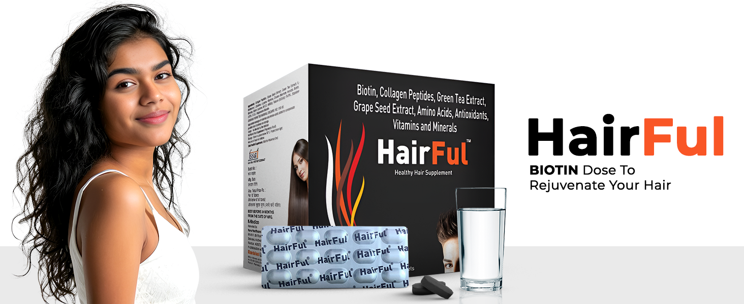 HairFul Biotin Tablets for Hair Growth & Hair Fall Control – 100% Natural Hair Vitamin Supplement with Biotin for Women & Men – 30 Tablets (Pack of 2)