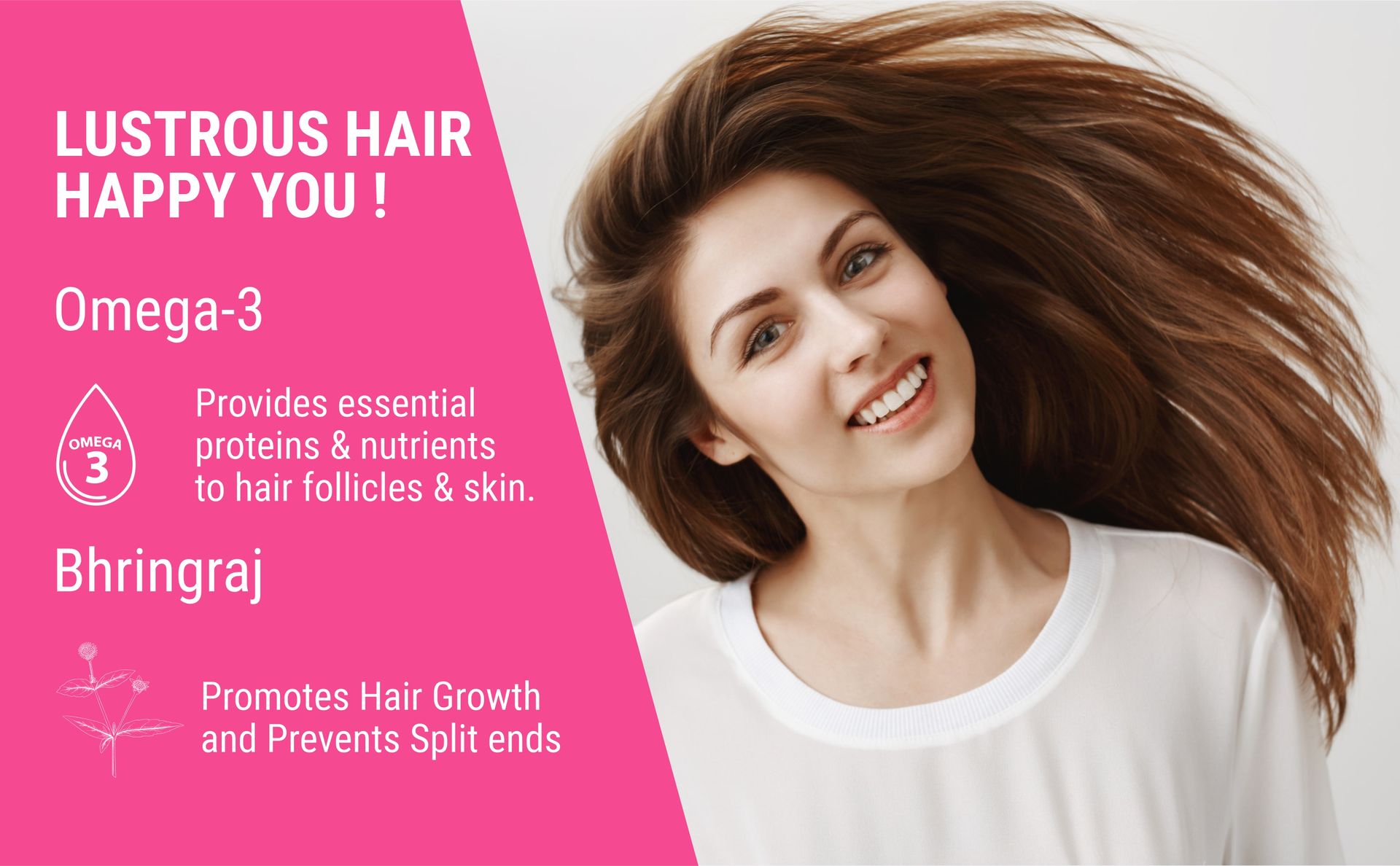 Bliss Welness Hair Vitamins with Omega-3, Bhringraj, Green Tea, Phytosterol, Biotin, Pumpkin Seed Extract for Women and Men | Supports Hair Nourishment, Shine, and Scalp Health | 60 Veg Tablets