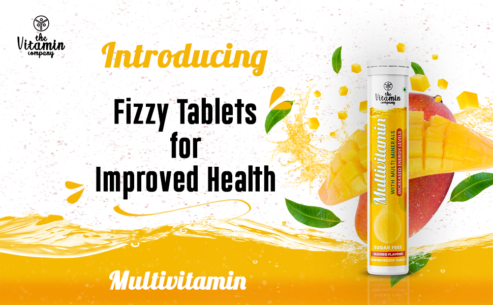 Multivitamin with Multi Minerals I Increased Energy Levels, 20 Effervescent Tablets, Mango Flavour | Daily Vitamin Drink | Fast Up Energy (Pack of 1)
