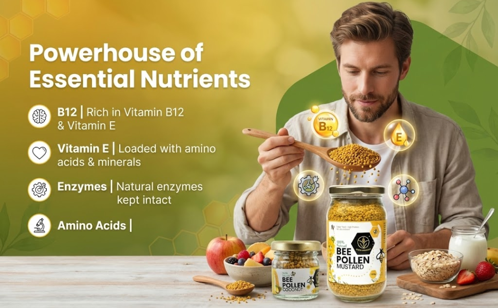 Shiva Organic Mustard Bee Pollen 125 grams + Coconut Bee Pollen 25 grams Plant Based Protein Energy Booster No Added Sugar