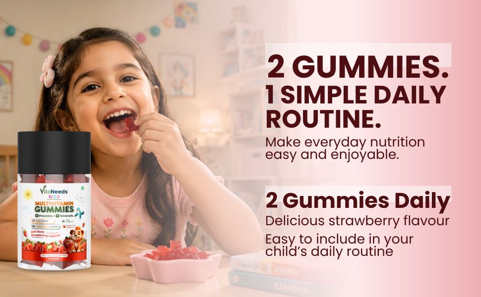 Multivitamin Gummies Strawberry Flavour 30 Count for Nutrition and Bone Support Vegetarian Dietary Supplement for Children