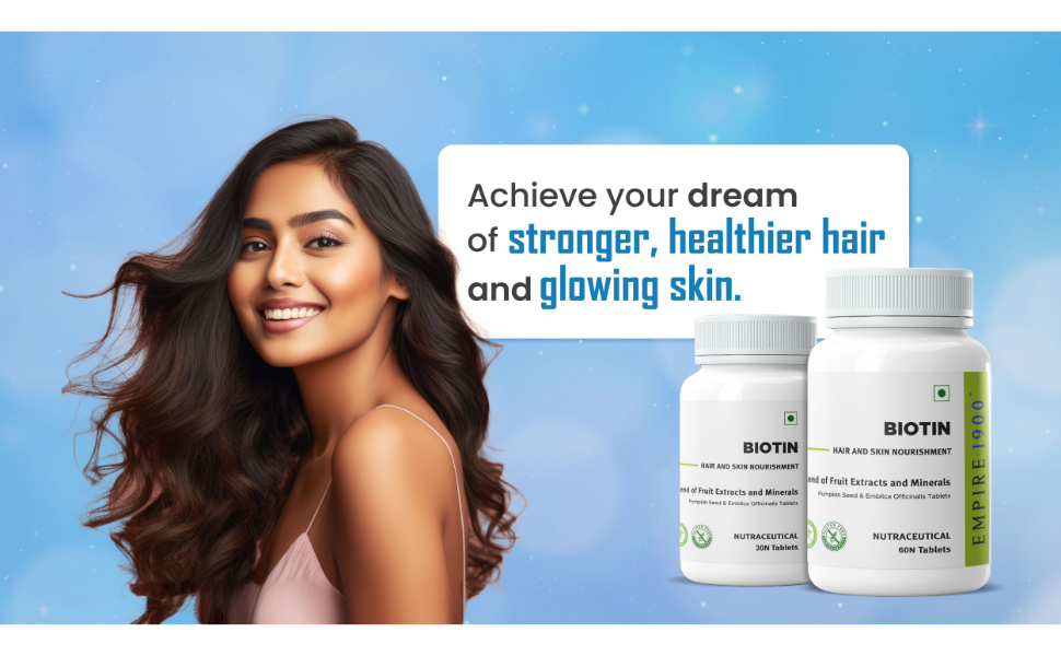EMPIRE 1900 Biotin Tablets for Hair and Skin Nourishment|Hair and Skin Health|Skin Nourishment Supplement|Biotin for hair|Hair Care|Biotin Supplement|Biotin Vitamins|60 Veg Tablets (60.00)
