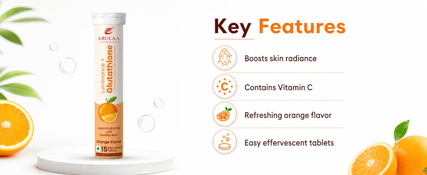 Luminance+ Glutathione Effervescent Tablets | L-Glutathione & Vitamin C | Orange Flavor | 15 Effervescent Tablets | Nutraceutical for Adults