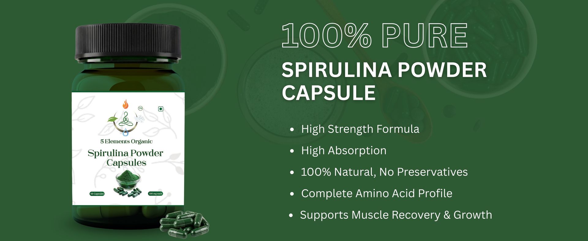 Spirulina Capsules 500mg | 60 Veg Capsules | High Protein, Iron & Antioxidant Superfood | Plant-Based | Gluten Free & Non-GMO Pack of 1