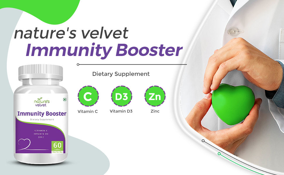 nature's velvet Immunity Booster with Vitamin C, Vitamin D3 and Zinc for Strong Defence against Bacterial and Viral Infections - 60 Tablets Pack of 1