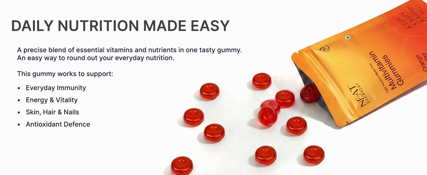 NEAT EVERYDAY Multivitamin Gummies | Orange Flavour | No Added Sugar | Vegan Gummies | No Artificial Colour & Preservatives | Daily Health Supplement | Pack of 15