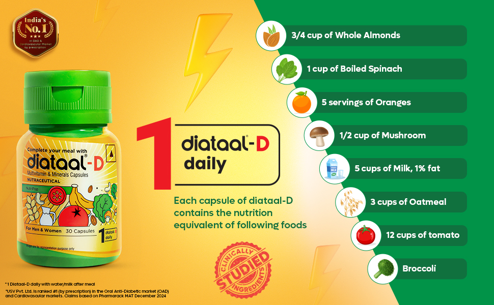 Diataal-D Vitamin D3 400IU | Multivitamin for Men & Women with Vitamin D3, ALA, B6, B12, B3, B9, Magnesium, Zinc and Copper | Energy, Immunity, Performance & Heart Health | 10 Capsules