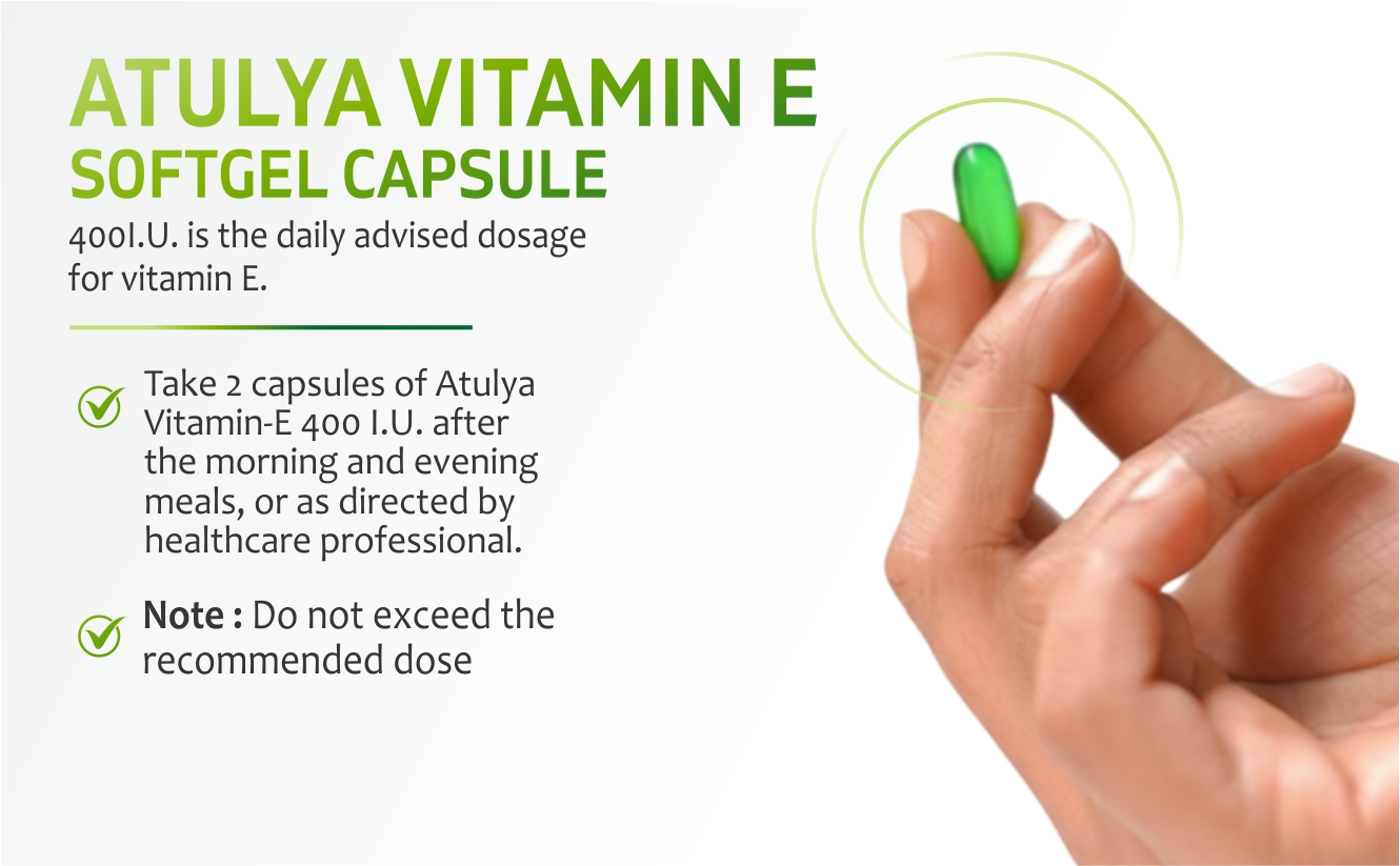 Atulya Vitamin E 400 IU Softgel Capsules for Men & Women, 50 Softgels