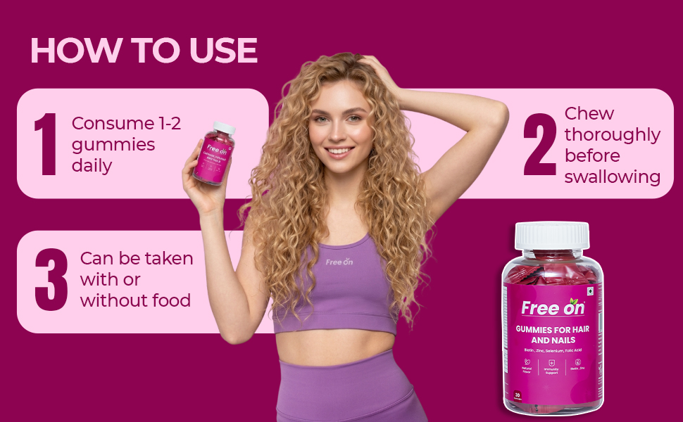 Free On Hair Gummies for Adults - Biotin, Zinc & Selenium, 60 Gummies