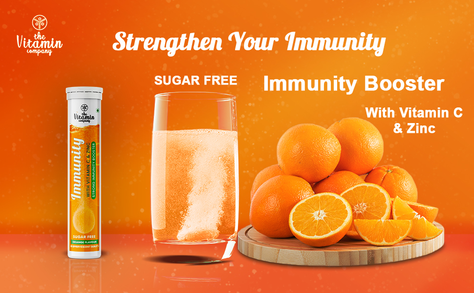 Immunity 1000 mg, with Vitamin C & Zinc, Stronger Natural Immunity Booster, Antioxidant & Skin Care, Effervescent Tablets, Fast Absorption | Antioxidant & Skin Health | Orange Flavour | 10 Tablets