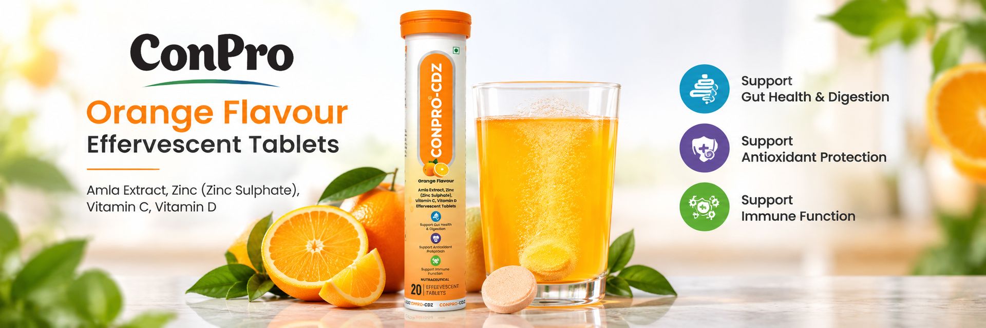 CDZ Orange Flavour Effervescent Tablets Set of 4 Tubes