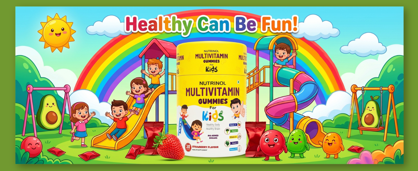 Knoll Healthcare Nutrinol Multivitamin Gummies | 7-12 Years |With 9 Vitamins & Minerals | 30 Day pack | Improves Immunity, Bone health & Antibody Production | No Added Sugar | Strawberry Flavour