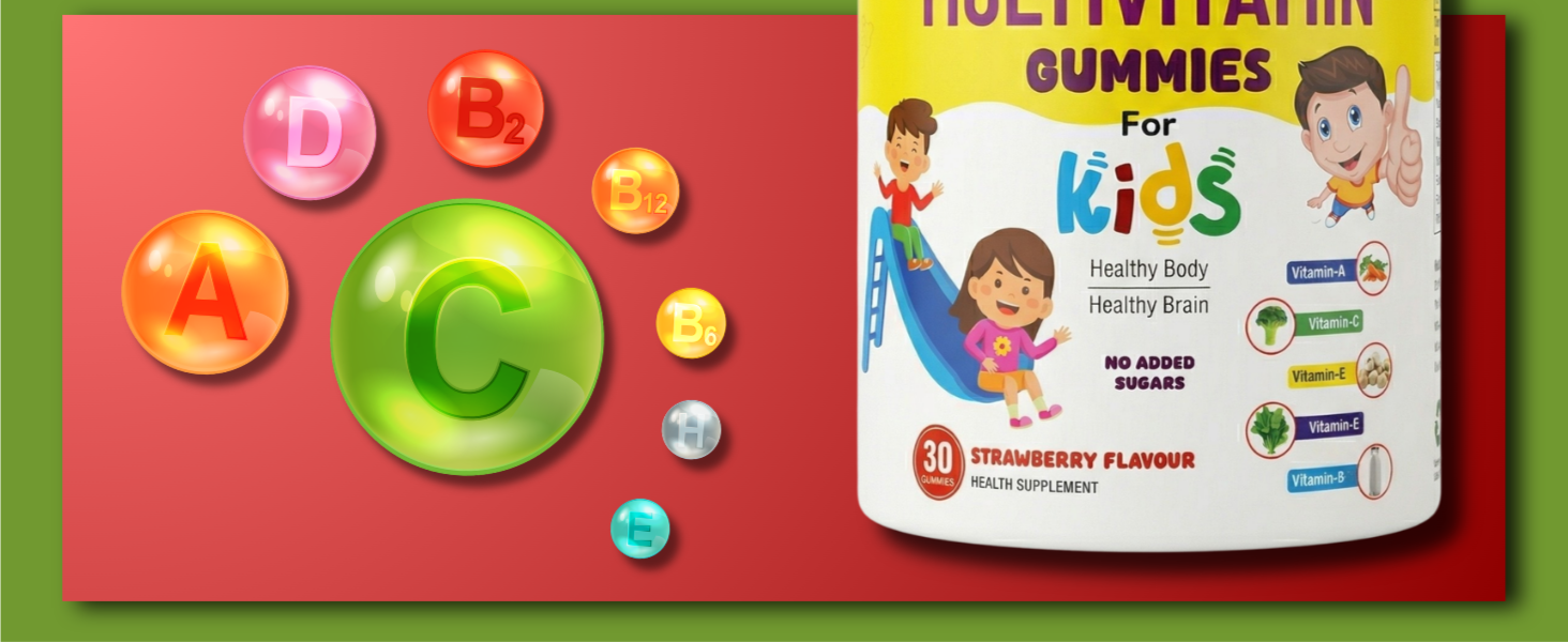 Knoll Healthcare Nutrinol Multivitamin Gummies | 7-12 Years |With 9 Vitamins & Minerals | 30 Day pack | Improves Immunity, Bone health & Antibody Production | No Added Sugar | Strawberry Flavour