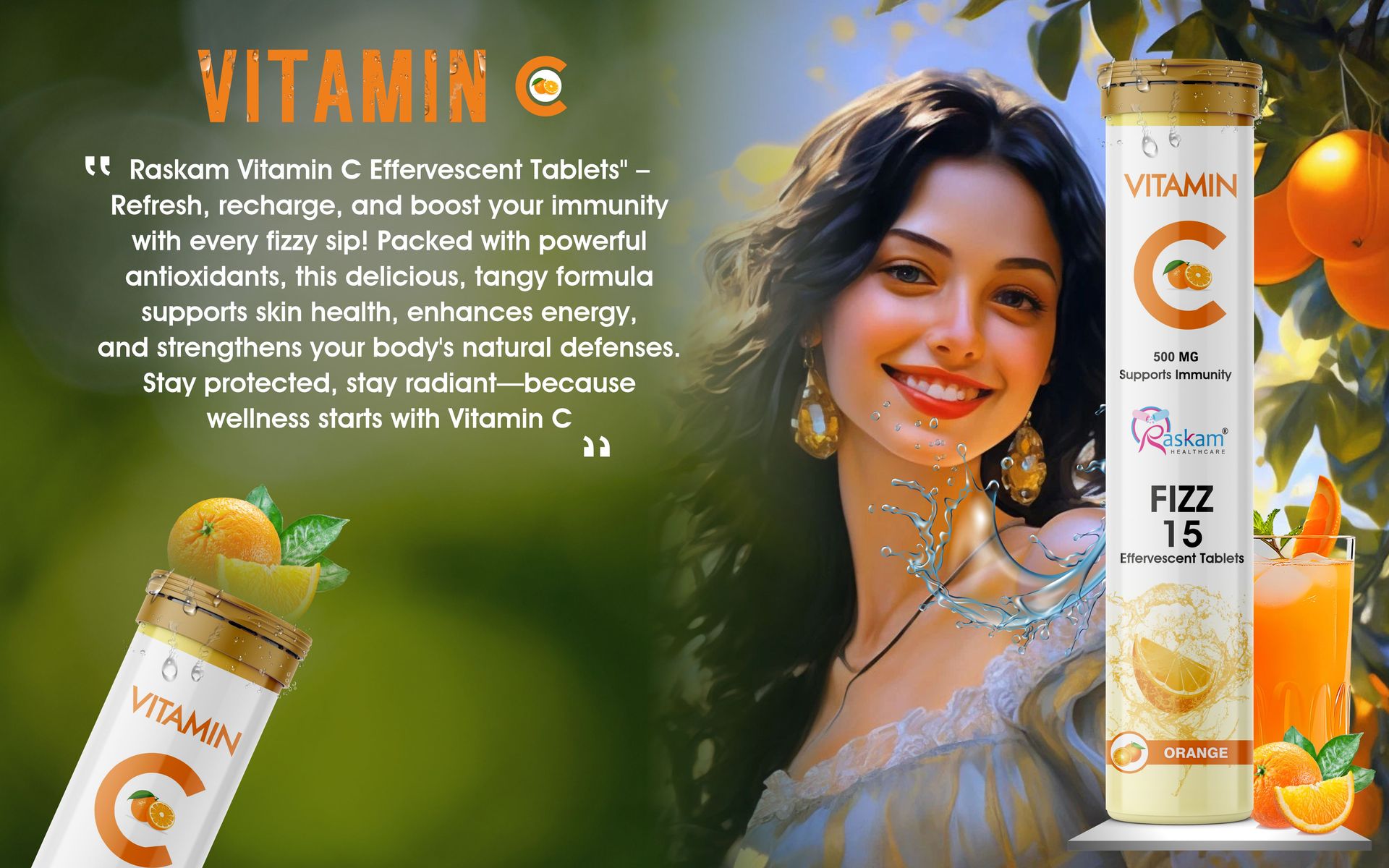 Vitamin C + Zinc, Fizz 15 Effervescent Tablets, Orange Flavour | 500mg (Pack of 1) | Supports Acne Free Skin for Women & Men | Rich in Antioxidants | Boosts Energy & Immunity