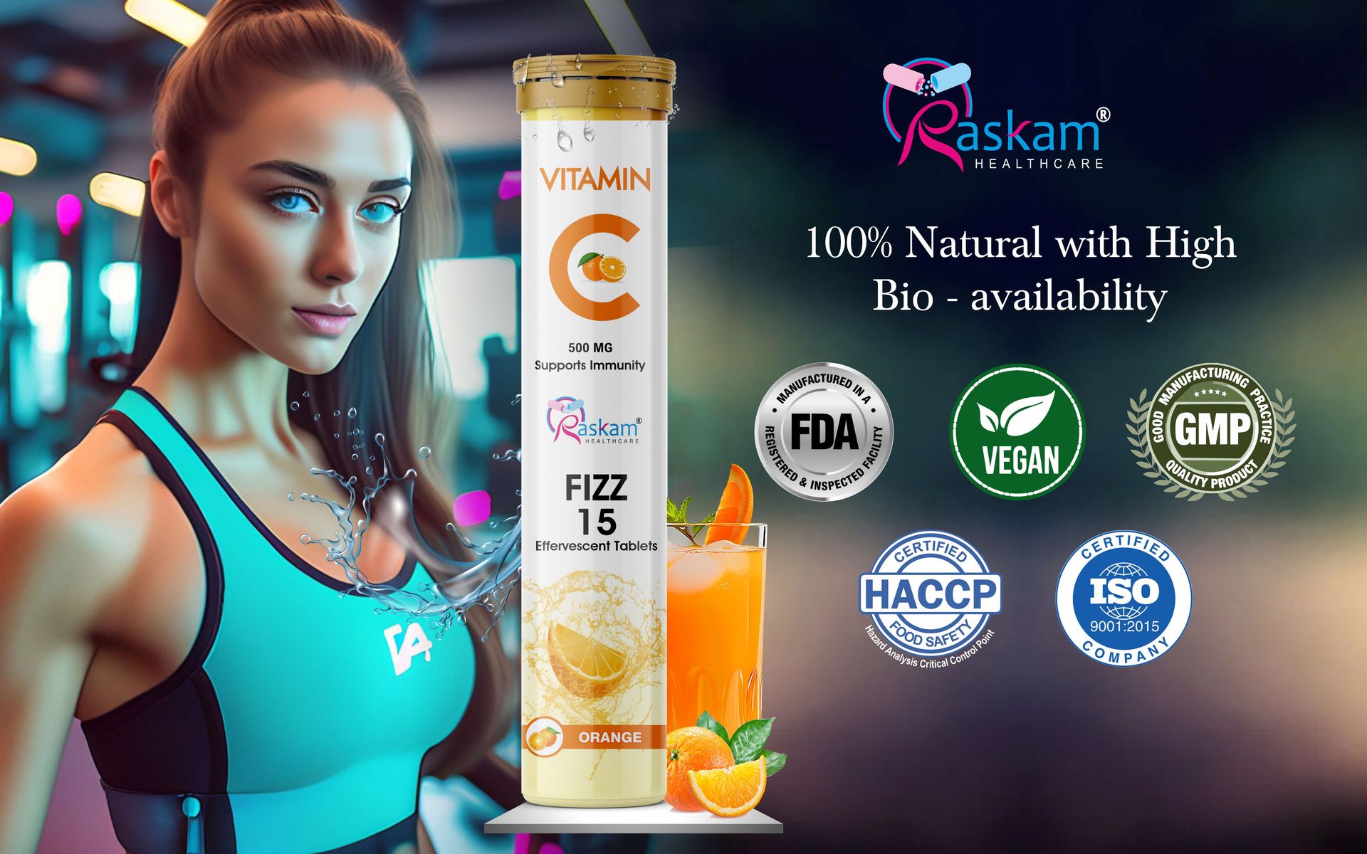 Vitamin C + Zinc, Fizz 15 Effervescent Tablets, Orange Flavour | 500mg (Pack of 1) | Supports Acne Free Skin for Women & Men | Rich in Antioxidants | Boosts Energy & Immunity