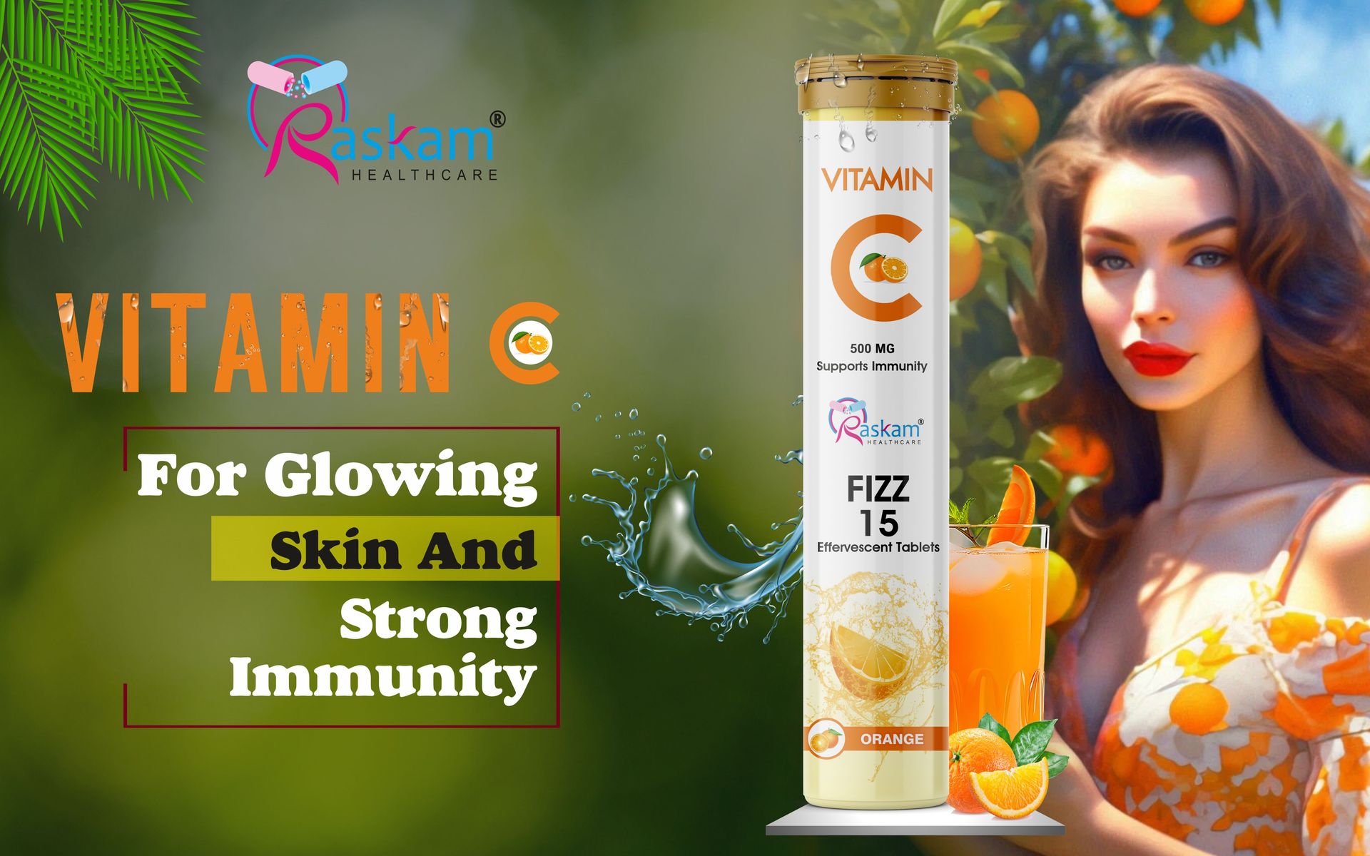 Vitamin C + Zinc, Fizz 15 Effervescent Tablets, Orange Flavour | 500mg (Pack of 1) | Supports Acne Free Skin for Women & Men | Rich in Antioxidants | Boosts Energy & Immunity