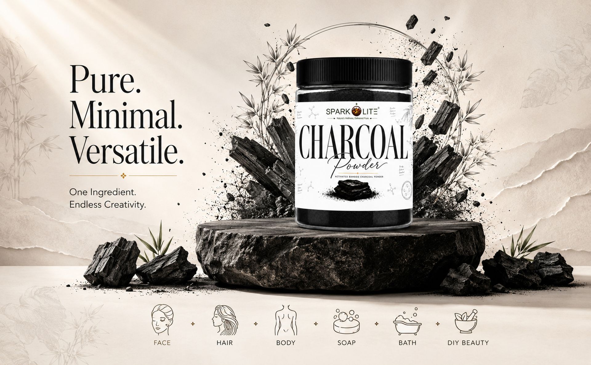 Activated Bamboo Charcoal Powder 100 Gram for Face, Hair & Body | 100% Natural Fine Powder | DIY Face Mask, Body Scrub, Hair Mask & Handmade Soap | Deep Cleansing Cosmetic Grade | No Chemicals