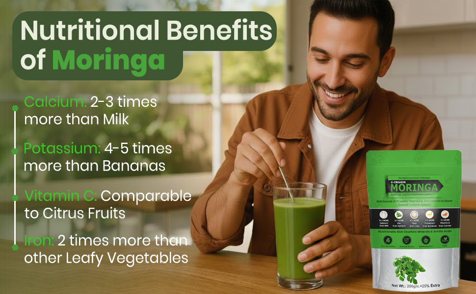 TMP U-Creasin Moringa Powder Super Food | Rich in Vitamins & Antioxidants | Immunity & Daily Nutrition Support | Vegan | 200g + 25% Extra