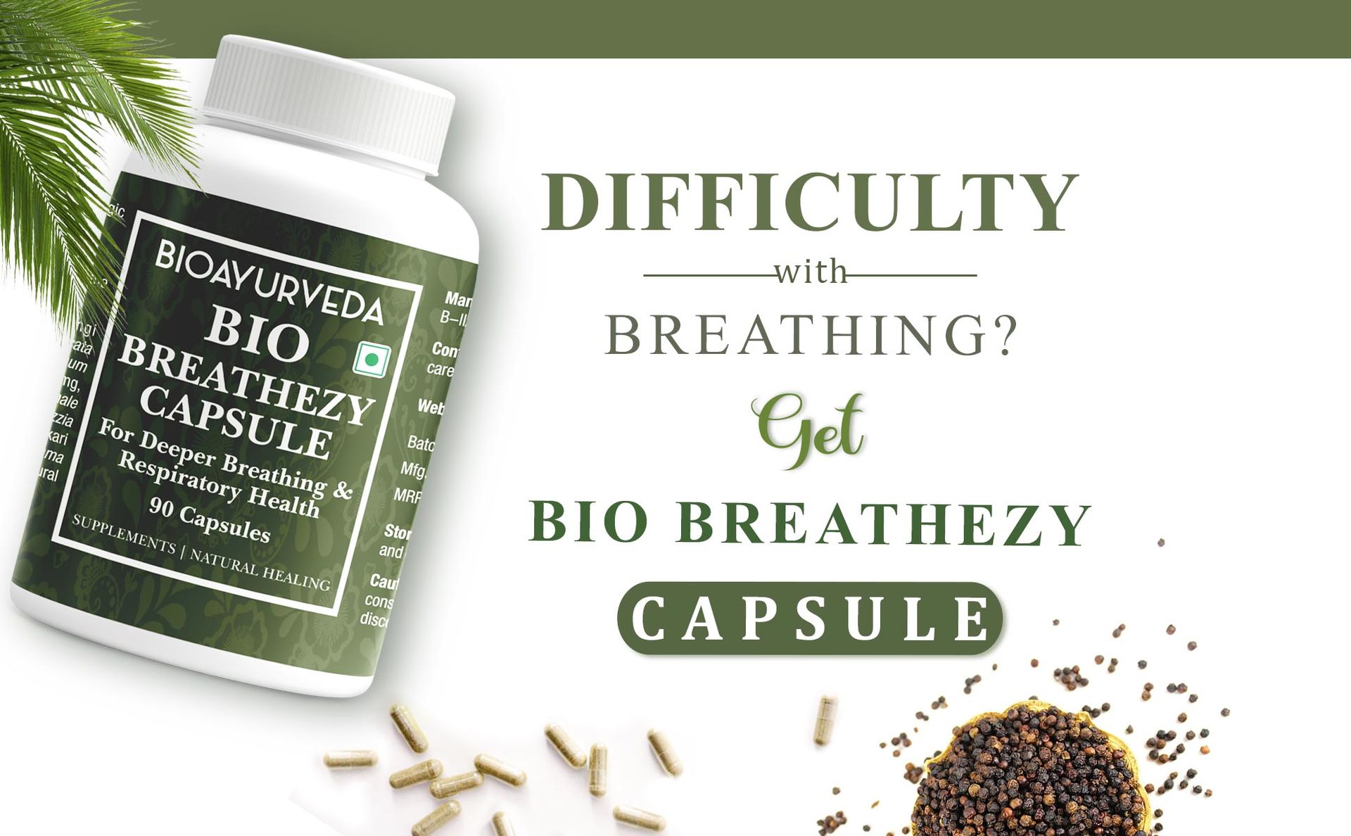 BIOAYURVEDA Bio Breathezy Capsule for Deeper Breathing and Respiratory Health, 40 Capsules (Pack of 2)