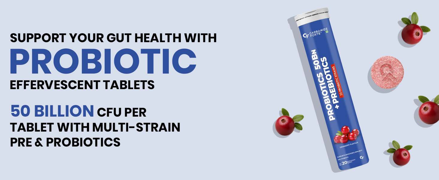 Carbamide Forte Probiotics Supplement 50 Billion CFU for Women & Men | Probiotics for Gut Health | Support Digestion & Immunity - 20 Effervescent Tablets | Gut Health Supplements (Pack of 3)
