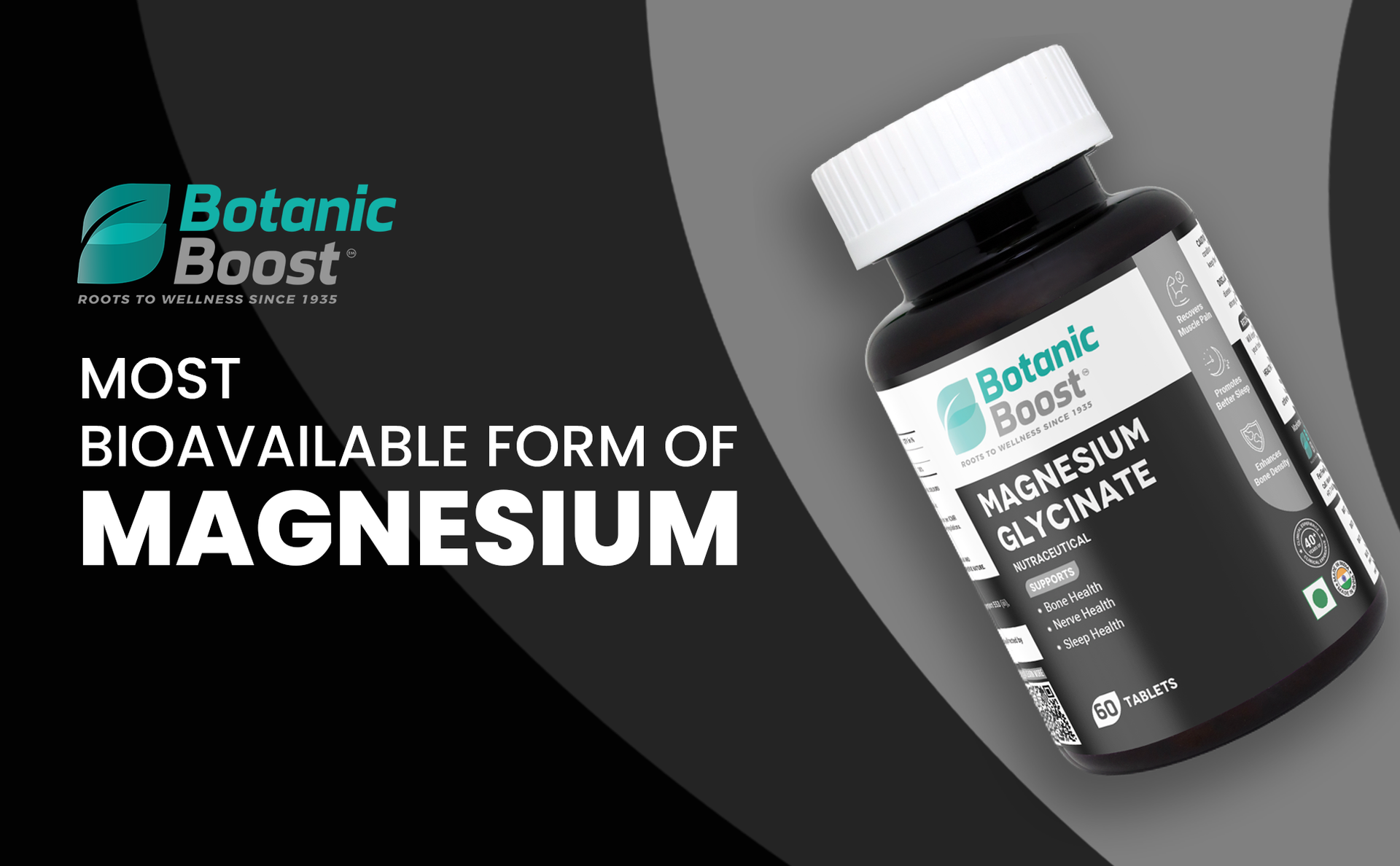 Magnesium Glycinate Tablets 440mg for Adults | Chelated Magnesium Supplement for Muscle Recovery, Bone Strength, Nerve Function, Sleep Support & Relaxation | 60 Tablets