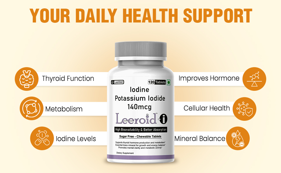 i (LeeWell) Chewable Iodine Supplements | Potassium iodide tablets | Thyroid Support, Boosts Metabolism, Energy, Immunity & Mental Clarity - 120 Tablets sugar-free