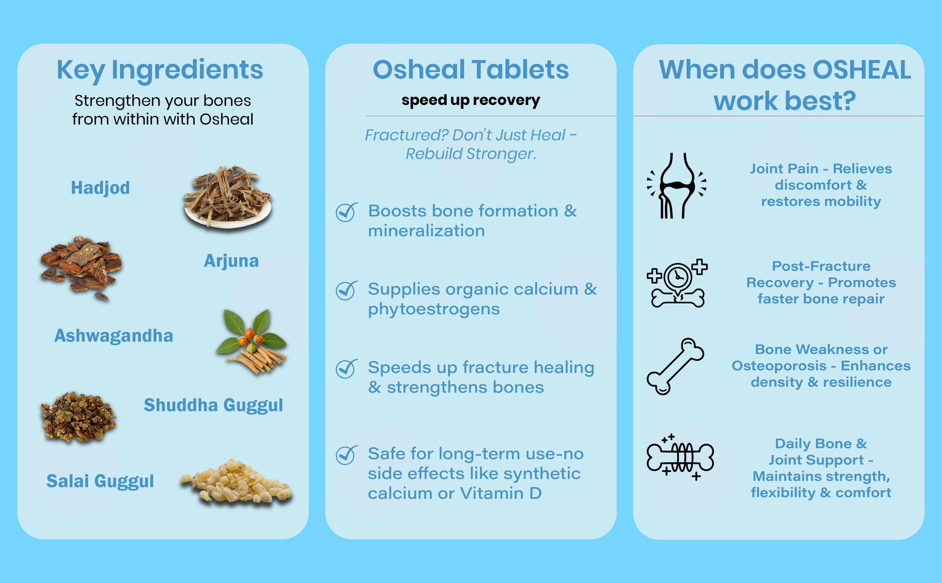Osheal Tablets For Healthy and Strong Bones Support | Vegetarian Alternative to Calcium | With Hadjod, Arjuna, Lakh, Nirgundi | 60 Tablets