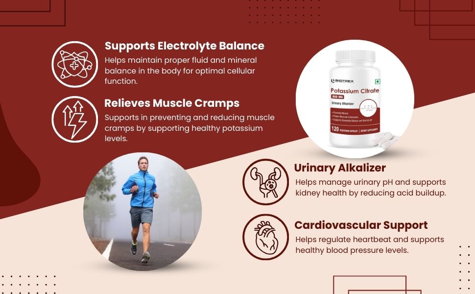 Biotrex Nutraceuticals Potassium Citrate 800mg supplement, Healthy Bone & Joint Health, Supports Healthy Nerve Health - 120 Vegetarian Capsules
