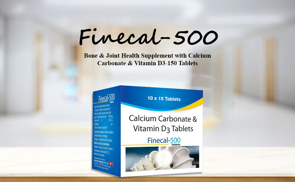 Finecal-500 - Bone & Joint Health Supplement with Calcium Carbonate & Vitamin D3-150 Tablets