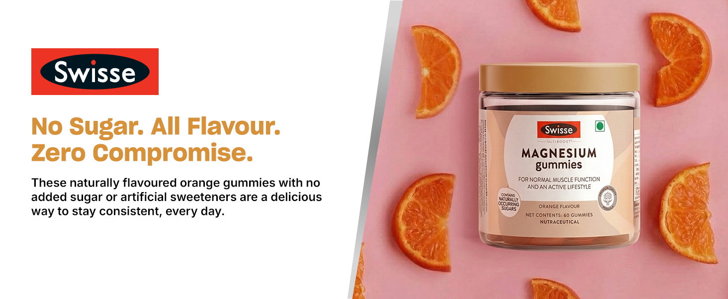 Swisse Magnesium Gummies (Sugar-Free) Supports Muscle Recovery, Sound Sleep & Stress Relief - Australia's No. 1 Magnesium Supplement (Orange Flavor, 60 Gummies)