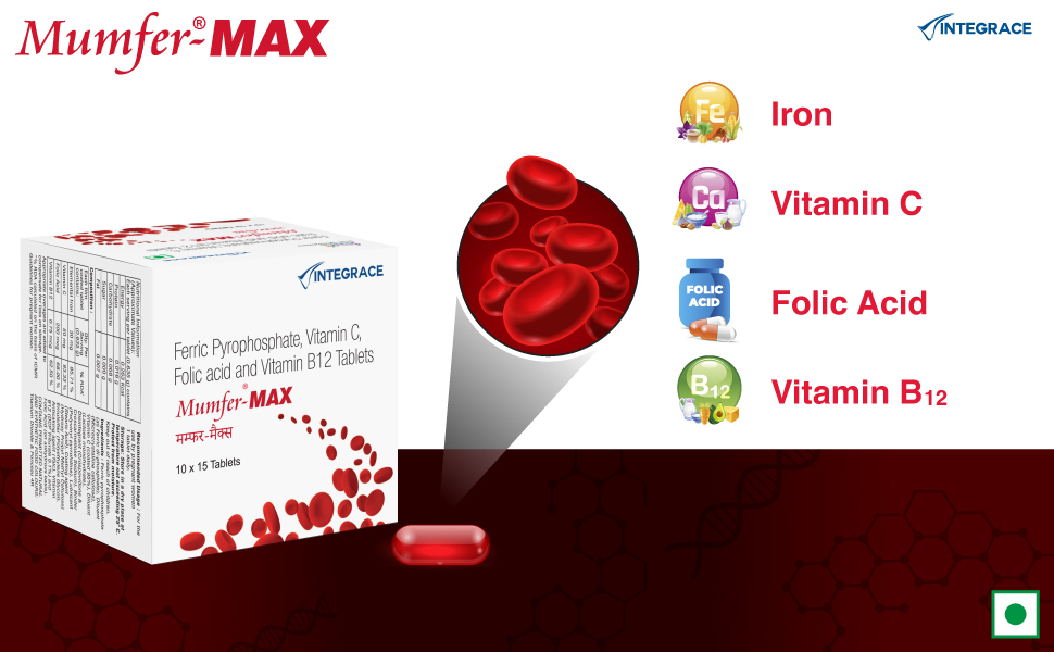 Mumfer Max | 30 Tablets| Iron, Folic Acid Supplement, Vitamin C & Vitamin-B12 | Supports Blood Building, Immunity and Energy