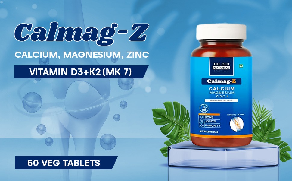 The Old Natural Calmag-Z Calcium Magnesium Zinc Tablets with Vitamin D3 & K2 MK7, Calcium Citrate Malate for Bone Health, Joint Support, Muscle Strength & Immunity - 60 Veg Tablets