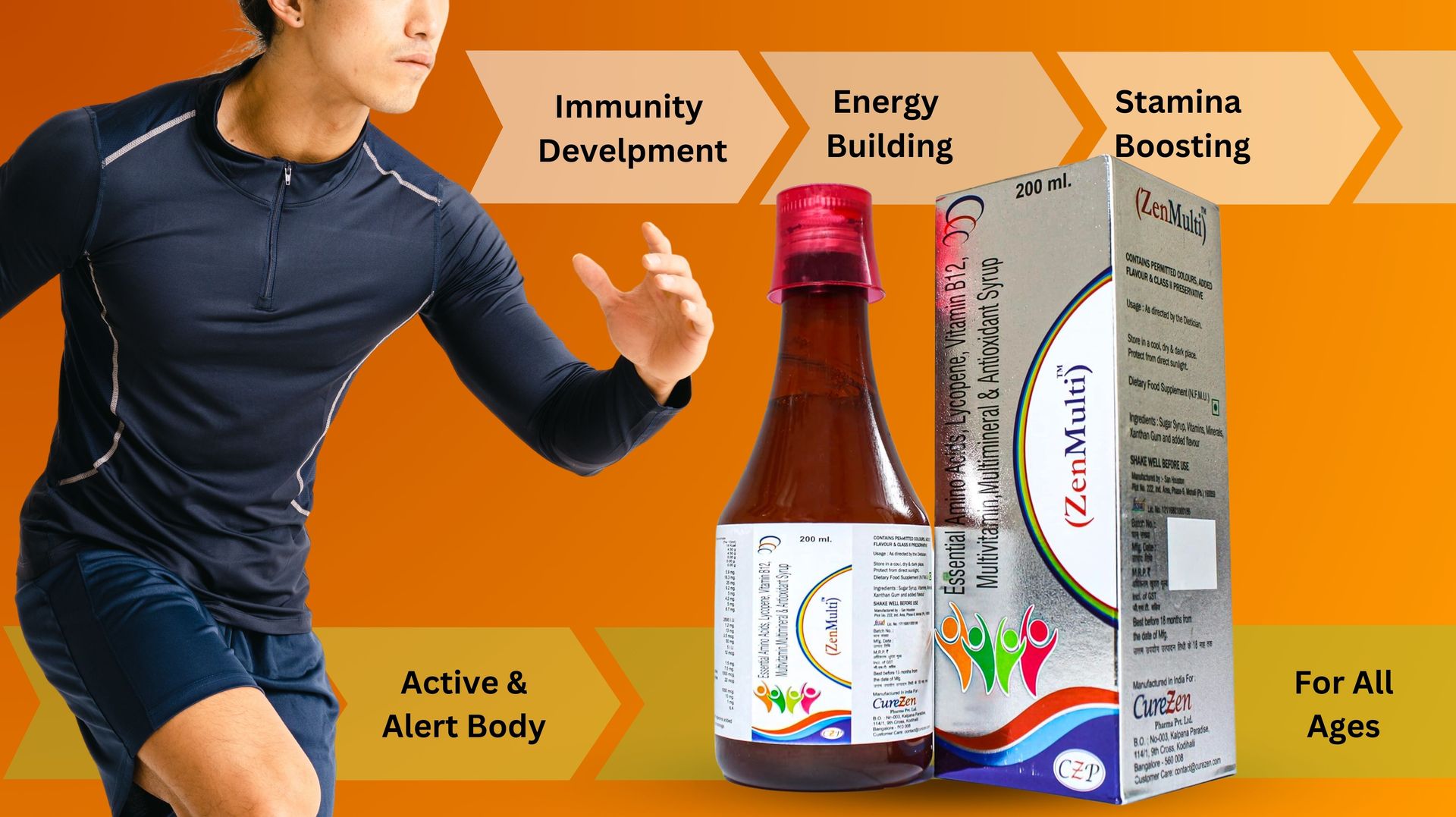 CureZen Zenc-P Suspension for Kids | Calcium, Phosphorus, Magnesium, Zinc and Vitamin D3 Syrup | Supports Bone Strength, Growth & Immunity | Energy Booster, Joint Function and Mobility | 200ml Bottle, (Pack of- 2)