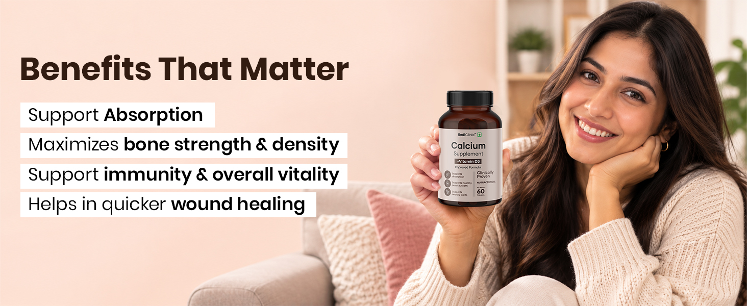 Calcium with Vitamin D3 Tablets for Men and Women | Stronger Bones, Muscles, Joints and Teeth | Helps Maintains Bone Density | Supports Immune System | 60 Tablets - 30 Day Pack