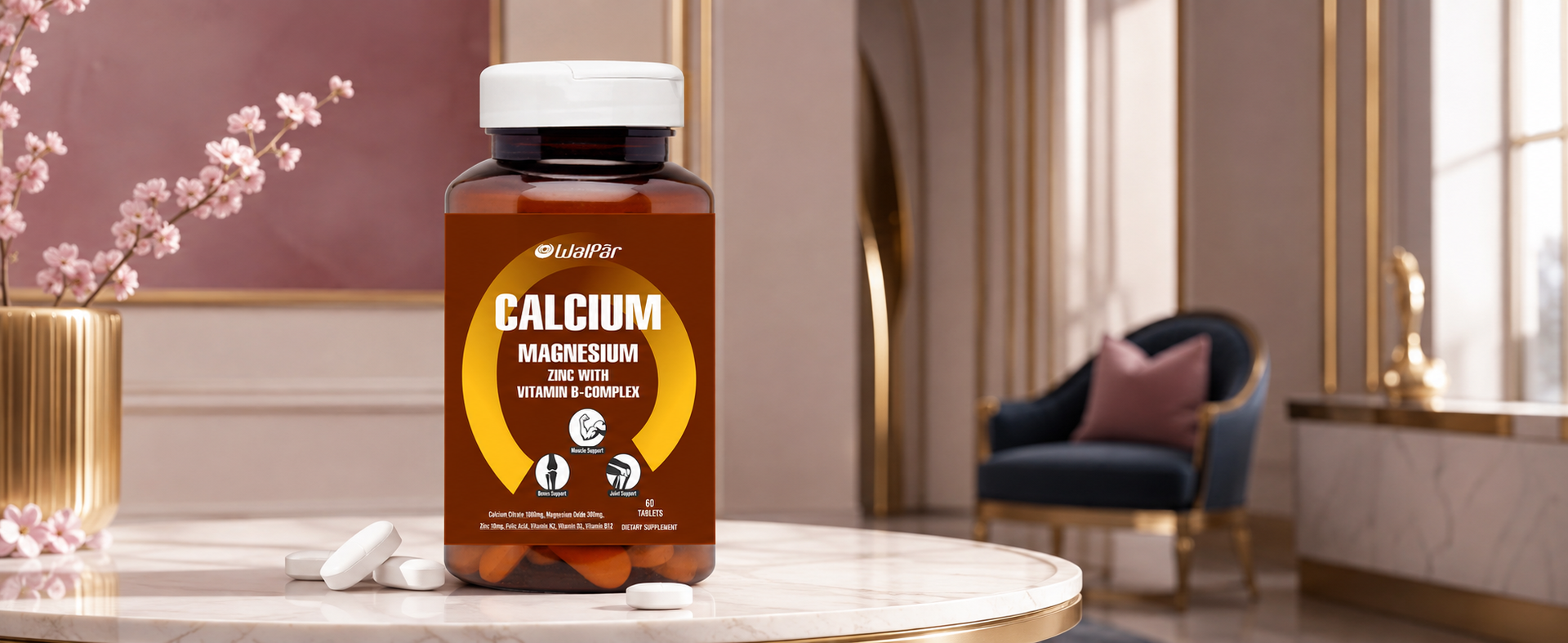 WALPAR Calcium Magnesium Zinc Tablets with Folic Acid D3 K2 B12