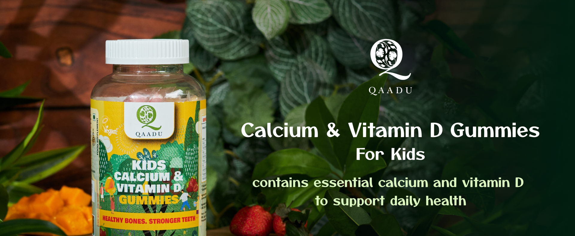 Kids Calcium & Vitamin D Gummy | 60 Gummies | For Healthy Bones, Stronger Teeth, and Growth | Vegan, Delicious Mango & Strawberry Flavor
