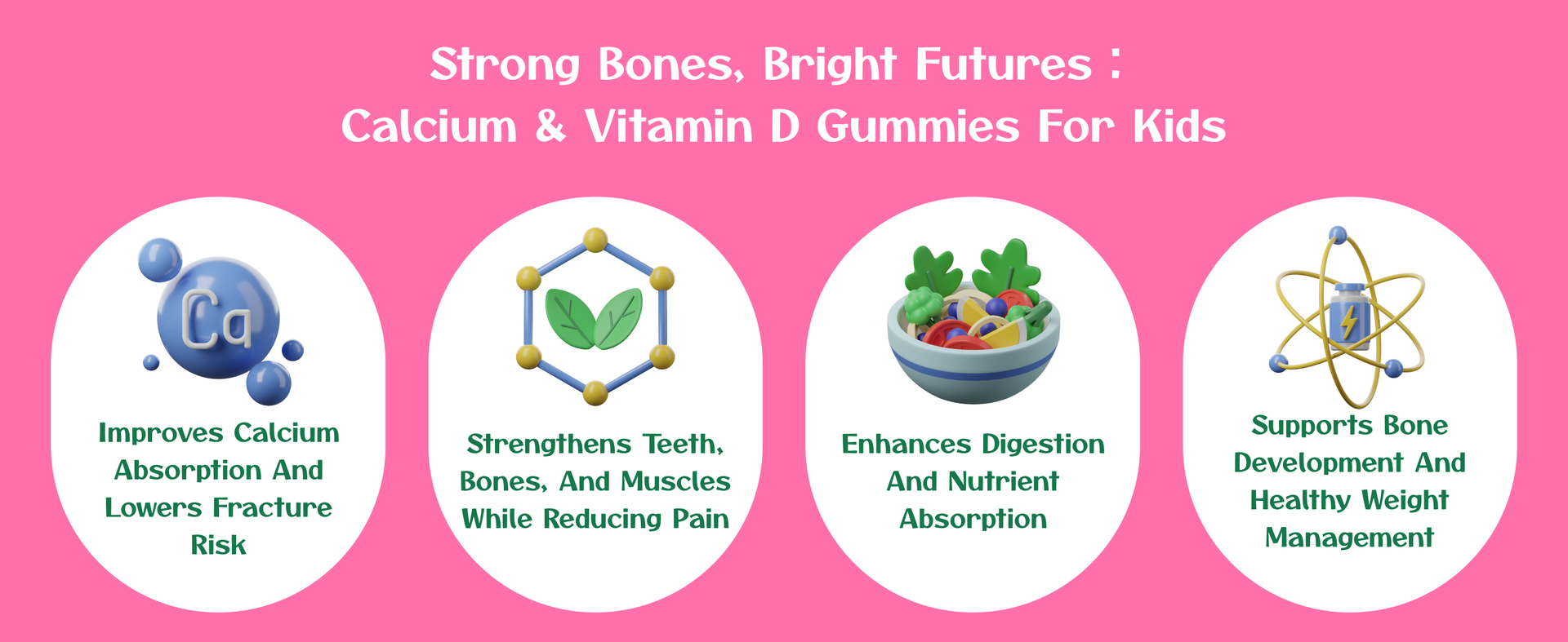 Kids Calcium & Vitamin D Gummy | 60 Gummies | For Healthy Bones, Stronger Teeth, and Growth | Vegan, Delicious Mango & Strawberry Flavor