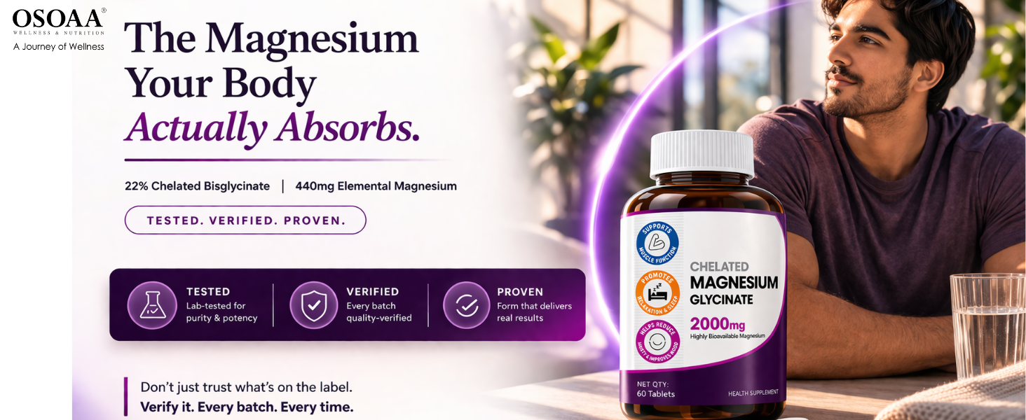 Chelated Magnesium Glycinate 2000mg Tablets – 60 Tablets | High Absorption Magnesium Supplement for Muscle Recovery, Bone Health, Energy & Sleep Support | Non-GMO, Vegan & Easy to Absorb