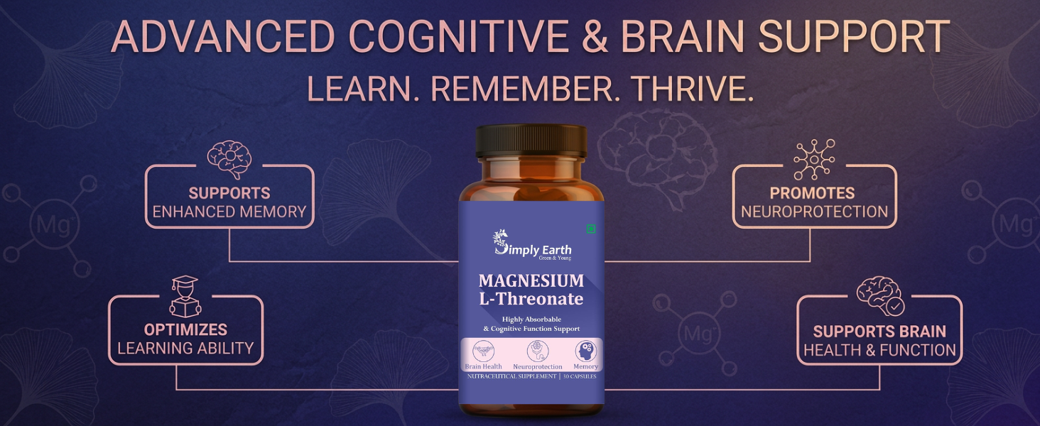 Simply Earth Magnesium L-Threonate, Supports Brain Health & Cognitive Function, Highly Bioavailable Magnesium - 30 Vegg Capsules