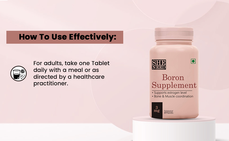 SheNeed, Boron Supplement 3 Mg For Bone Muscle Metabolism Of Magnesium Calcium Estrogen Production For Men Women Veg Capsules, 60 count