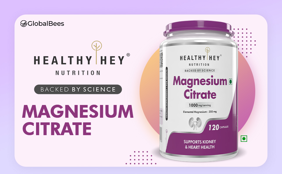 HealthyHey Nutrition Magnesium Citrate - 1000 mg - 120 Vegetable Capsules - Pack of 2