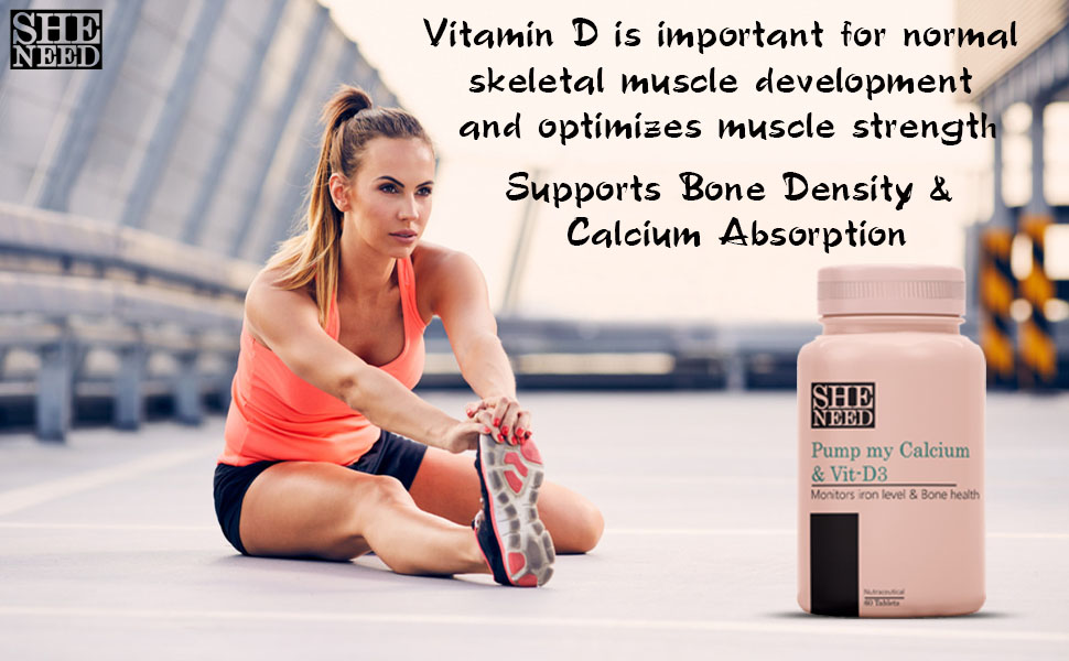 SheNeed Calcium & Vitd3 Supplement For Bone & Muscle Health, Immunity Booster With Magnesium, Zinc & Iron For Men & Women Veg Tablets, 60 count