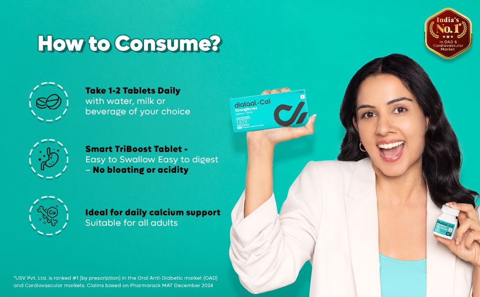 Diataal Calcium supplement for Men & Women | 57% Better Absorption | AAA Cal 500mg + D3 (400 IU) |Calci and Vitamin D3 Tablets | Strong bones & Joint Health|30 Tablets