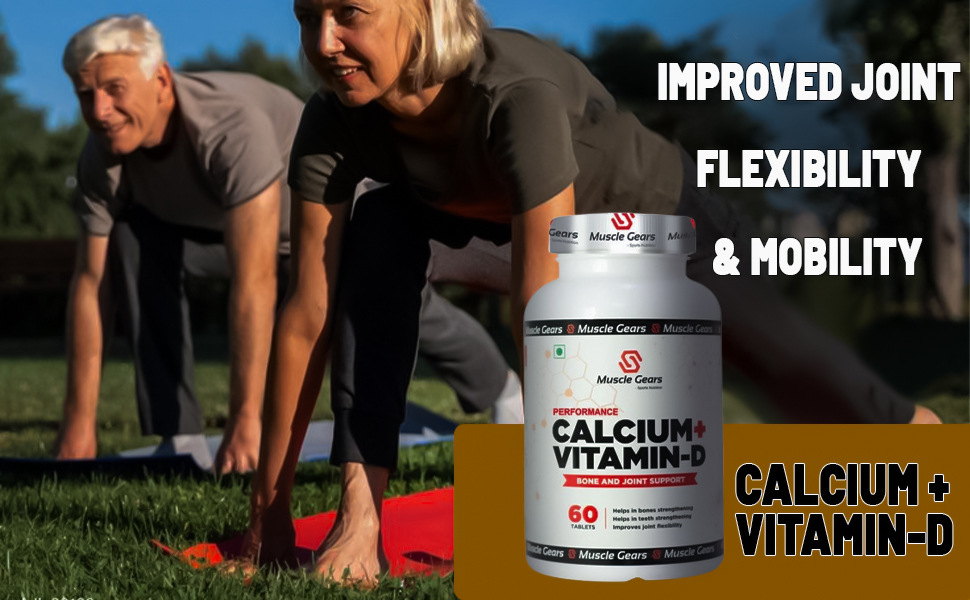 Muscle Gears Calcium + Vitamin D Tablets | 250mg Elemental Calcium & 400IU Vitamin D | Bone Health, Joint Support & Teeth Strength | For Men & Women | 60 Tablets
